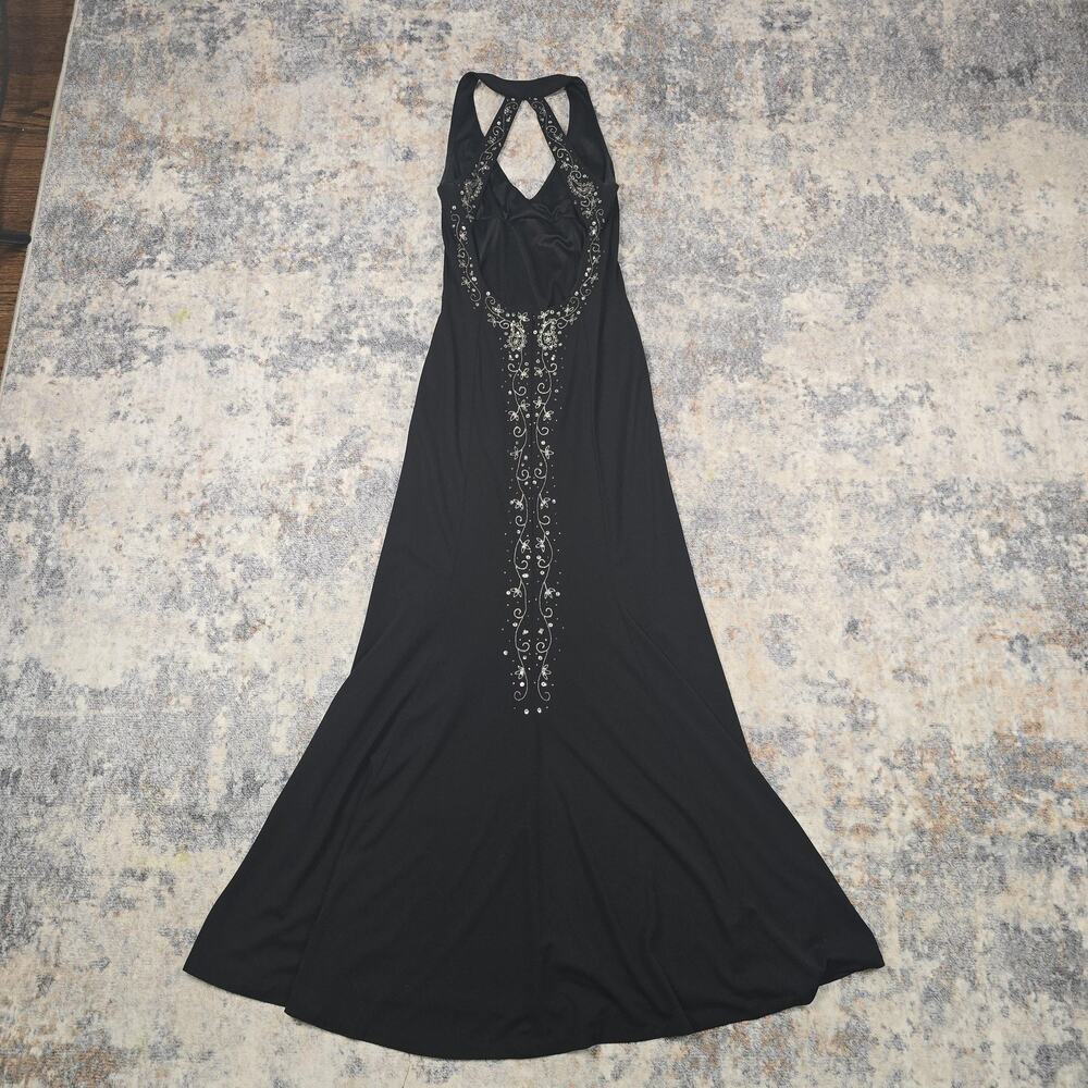 VTG y2k Jane & Johnny Slip Dress 4 Black Halter Beaded Maxi Formal Prom Party - Picture 8 of 12
